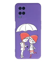 Oppo A16 Uyumlu Lansman Kılıf Aşk Tasarımlı İçi Kadife Kapak-Mor (Şeffaf)