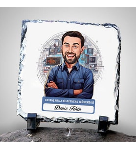 Kişiye Özel Hediye Karikatürlü En Başarılı Erkek Bilgisayar Mühendisi Dekoratif Taş