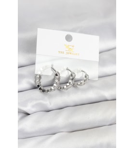 Pirinç Gümüş Renk Zirkon Taşlı Petek Halka Model YSX Trio Küpe Seti TJ-BKP11567