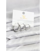 Pirinç Gümüş Renk Zirkon Taşlı Petek Halka Model YSX Trio Küpe Seti TJ-BKP11567