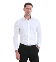 Hatemoğlu Beyaz Slim Fit Düz %100 Pamuklu Slim Yaka Uzun Kollu Casual Saten Gömlek