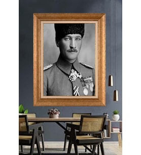 Altın Varaklı Çerçeveli Paspartulu Atatürk Tablo nh202 (Gold)