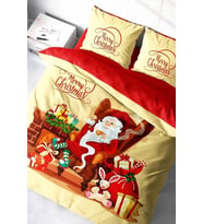 Yılbaşı Çift Kişilik Nevresim ( Lastikli Çarşaflı ) %100 Pamuk Saten Noel Baba