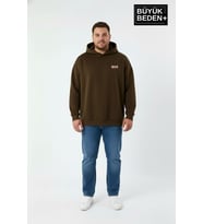 Erkek Büyük Beden Brooklyn 1970 Baskılı Kapüşonlu Sweatshirt SPR26BSW964 (Kahverengi)