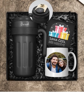Kişiye Özel Çelik 700 ML Dereceli Termos & Kişiye Özel Fotoğraf Kupa Hediye Seti