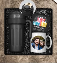 Kişiye Özel Çelik 700 ML Dereceli Termos & Kişiye Özel Fotoğraf Kupa Hediye Seti