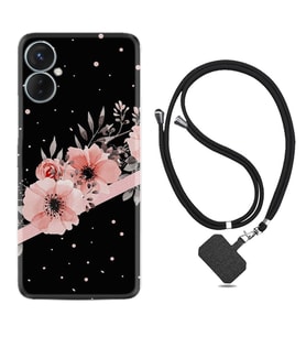 Tecno Spark 9T Kılıf Resimli Boyun Askılı İpli Desenli Silikon Flowers Dots 1423