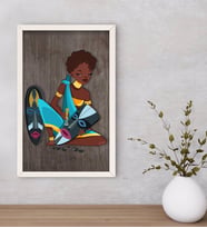 BK Home African Woman Dekoratif Ahşap Beyaz Çerçeveli Tablo-5