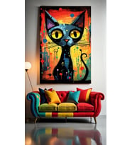 SOYUT SANATSAL KEDİ III Ev Duvar Salon Güzellik Salonu Ofis Dükkan Dekarasyon Kanvas Tablo (Akçaağaç)