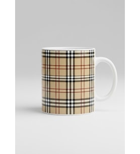 Ekose Kupa - Burberry Tarzı Klasik Tartan Özel Hediye (Beyaz)