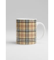 Ekose Kupa - Burberry Tarzı Klasik Tartan Özel Hediye (Beyaz)