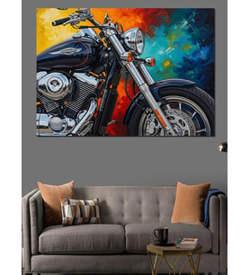 Modern Siyah Cruiser Motosiklet Detayı Dekoratif Kanvas - Mdf Ahşap Tablo
