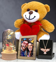 Kişiye Özel Set Fotoğraf & Led Işıklı Fanus & Anka Kuşu Kolye & Peluş Ayıcık (Model 2)