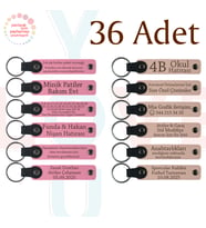 Pembe & Pudra, 36’li Set, İsim Yazılabilir Deri Anahtarlık, Aile Tatillerine Küçük Hediye