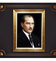 Altın Varaklı Çerçeveli Paspartulu Atatürk Tablo z4853 (Gold)