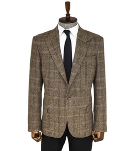 Balıksırtı Desen Slim Fit Yün Kahverengi Erkek Ceket - Wessi