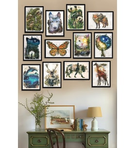 12 Parça Çerçeve Görünümlü Doğanın Dengesi Dekoratif Mdf Tablo Seti (80x80 Cm)