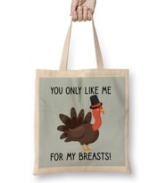 You Only Like Me for My Breasts Funny Thanksgiving 01 Bez Çanta Uzun Saplı