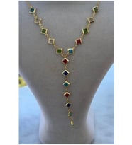 Kadın Gold Renk Zirkon Taşlı Renkli Y Model Kolye (Altın)