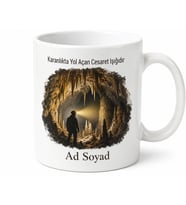 Yeraltı Kaşifi Kafa Lambası Mağara Araştırması Temalı Baskılı Porselen Kupa Bardak Hediye