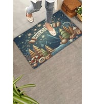 Valerine Life Noel Yıldızı ve Yılbaşı Çam Ağaçları Welcome Kapı Önü Paspası 45x70cm (Lacivert - Kırmızı - Turkuaz)