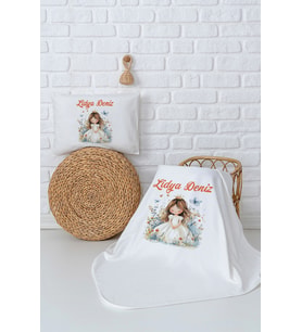 Pia Baby Premium %100 Pamuk Çift Kat Penye Battaniye ve Yastık Kılıfı Yenidoğan Kız Bebek Hediyesi 5077-10 (Ekru)