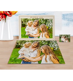 BK Gift Kişiye Özel Tam Boy Anne ve Çocuklar Karikatürlü 1000 Parça Profesyonel Puzzle-1