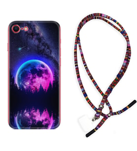 Apple iPhone 5 6 7 8 Plus Se XR Kılıf Boyun Asklı Rasta Silikon Star Planet 1652