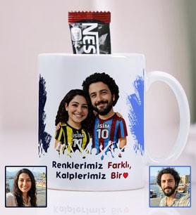 BBaskı Kişiye Özel Fotoğraflı Fenerbahçe Trabzonspor Temalı Kupa Bardak 330 ml – Çiftlere Özel İsimli Hediyelik Porselen Kupa