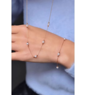 925 Ayar Gümüş Dorika Toplu İncili Kolye Bileklik Set (Rose)