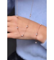 925 Ayar Gümüş Dorika Toplu İncili Kolye Bileklik Set (Rose)