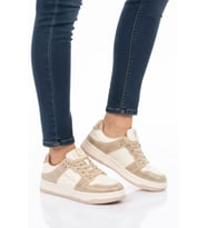 Pierre Cardin Siyah Beyaz Bağcıklı Taş İşlemeli Hafif Kadın Sneaker PCI-11505 G (Bej)