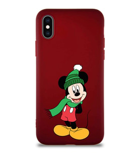 Apple iPhone XS Soft Premier Kapak Mickey Mouse-G Tasarımlı Silikon Kılıf - Mürdüm (Şeffaf)