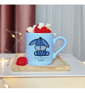 Eeyore Tasarımlı Kişiye Özel Mavi Türk Kahvesi Fincan