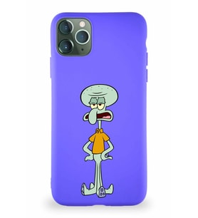 Apple iPhone 11 Pro Max Soft Premier Kapak Squidward Dokunaç Tasarımlı Silikon Kılıf - Mor (Şeffaf)