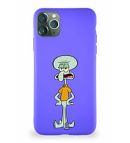 Apple iPhone 11 Pro Max Soft Premier Kapak Squidward Dokunaç Tasarımlı Silikon Kılıf - Mor (Şeffaf)