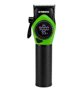 Powertec TR-5100 Profesyonel Saç Tıraş Makinesi 9000 RPM Dijital Ekran Şarjlı Berber Tipi Clipper Yeşil