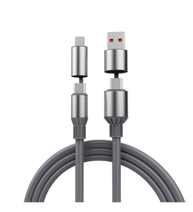 240W Süper Hızlı Şarj Destekli 4-in-1 Çoklu Şarj Kablosu – USB-A & Type-C to Type-C / Lightning (Siyah)