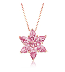 925 Ayar Gümüş Rose Pembe Lotus Çiçeği Kolye