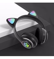 Pazariz Kart Girişli Led Işıklı Kablosuz Ve Kablolu Bluetooth Kedi Kulaklık  (Siyah)