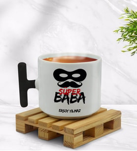 BK Gift Kişiye Özel Süper Baba Tasarımlı Siyah T Kulplu Middle Kupa Bardak-5