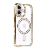 Apple İphone 16 Kılıf Joke Simli Magneticsafe Kılıf - Gold