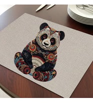 Renkli Panda Tasarımlı Amerikan Servis, Tabak Altlığı & Şık Masa Dekoru, Ev Hediyesi, 2 Adet (Krem)