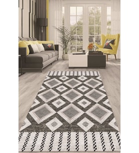 Dijital Kaymaz Taban Yıkanabilir Modern Renkli Salon Halısı Mutfak Halısı Yolluk ND-HT-116 (Gri)