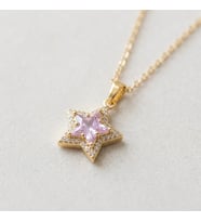 Pembe Taşlı Yıldız Figürlü Altın Renk 316L Çelik Kadın Kolye