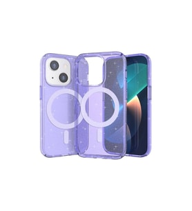 Apple iPhone 14 Uyumlu Kılıf M-safe Şarj Özellikli Parlayan Simli Saydam Renkli Zore Allstar Kapak (Mor)