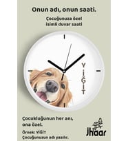 İsme Özel Sevimli Köpek Çocuk Odası Duvar Saati Orta Boy 30 cm Beyaz Camlı Sessiz