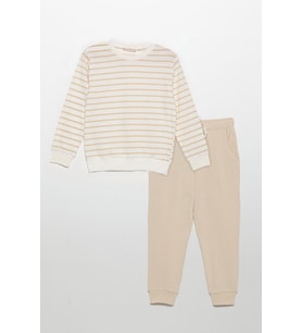 Çizgili Sweatshirt Jogger Taş Alt Üst Takım
