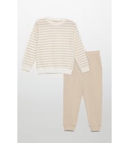 Çizgili Sweatshirt Jogger Taş Alt Üst Takım