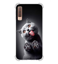 PrintiFy Samsung Galaxy A7 2018 Uyumlu Kedi 2 Baskılı Şeffaf Köşe Korumalı Antişok Kılıf